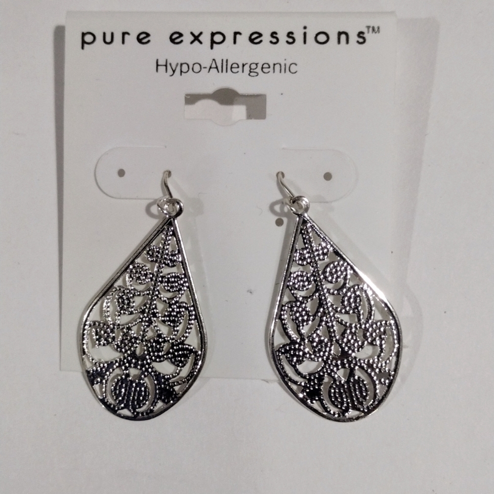 Expressions Filigree Design Silver tone Teardrop Earrings - Women's Jewelry